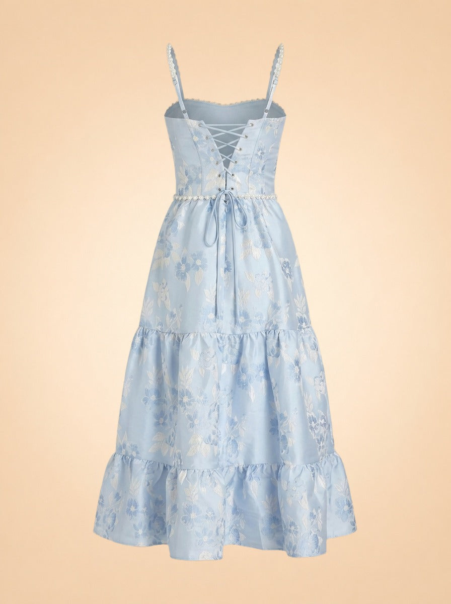 Lorenza Midi Dress by V Chapman in Light Blue Floral
