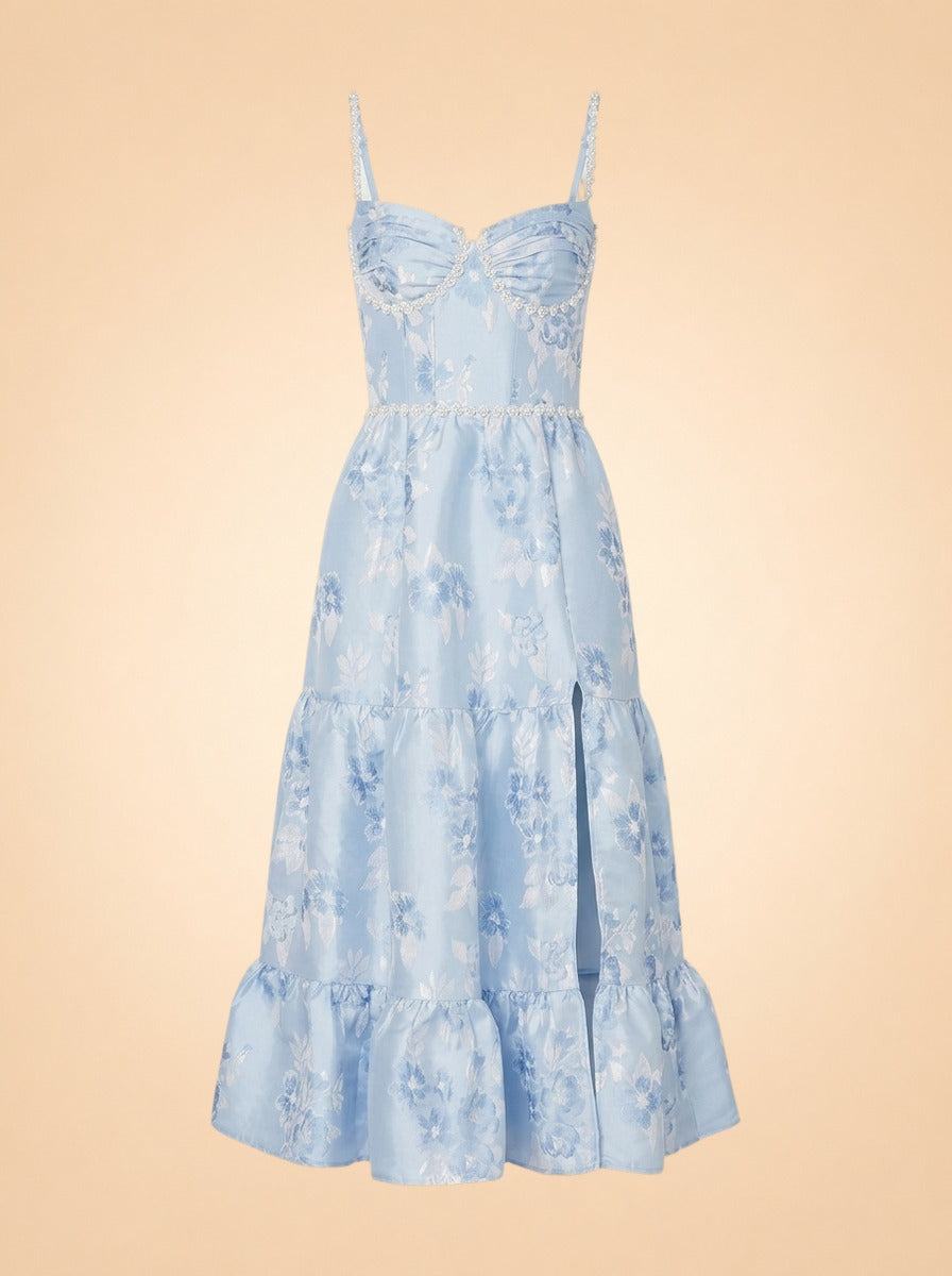 Lorenza Midi Dress by V Chapman in Light Blue Floral