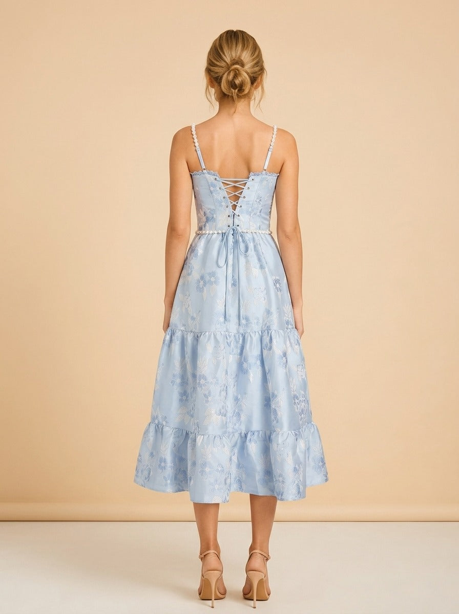 Lorenza Midi Dress by V Chapman in Light Blue Floral