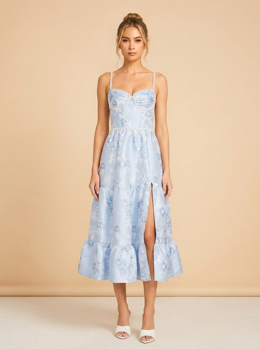 Lorenza Midi Dress by V Chapman in Light Blue Floral
