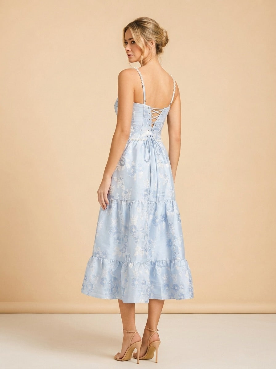 Lorenza Midi Dress by V Chapman in Light Blue Floral