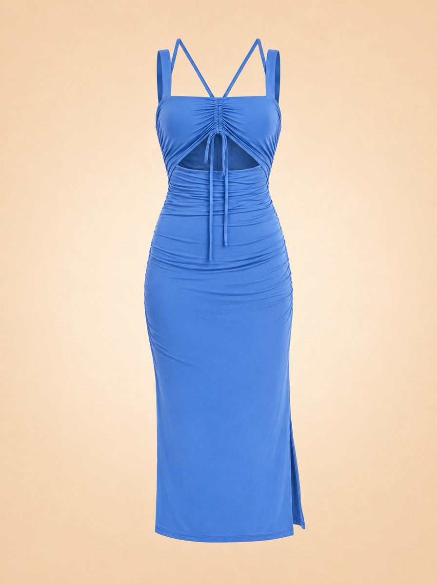 Lucy Ruched Midi Dress by Jonathan Simkhai in Blue
