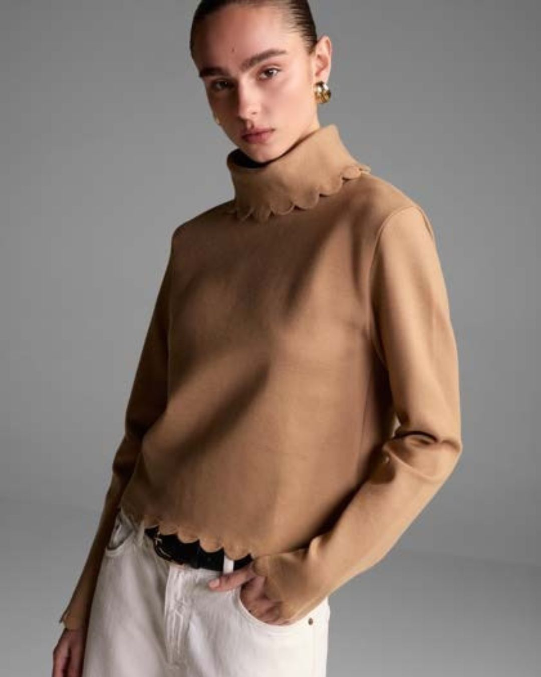 Scalloped Roll Neck Sweater