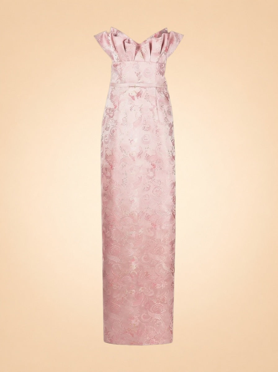 Pleat Detail Gown by Markarian in Pink Floral