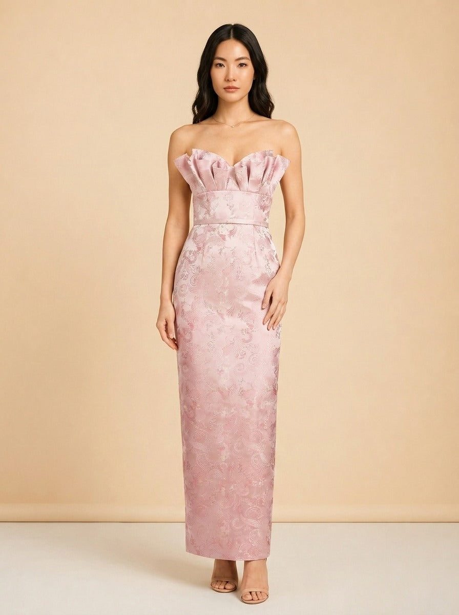 Pleat Detail Gown by Markarian in Pink Floral