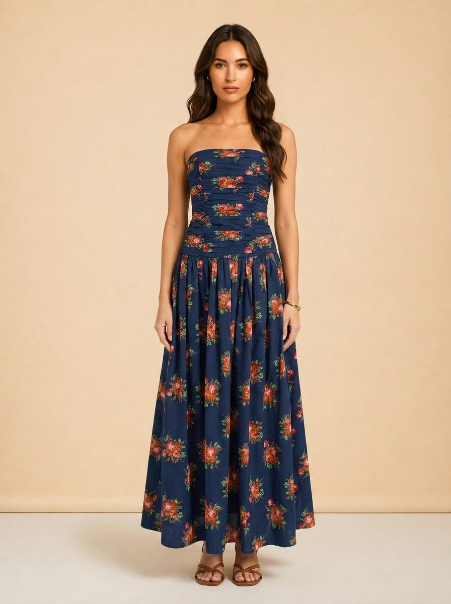 Montreal Maxi Gown by Cara Cara in Navy Rose Floral