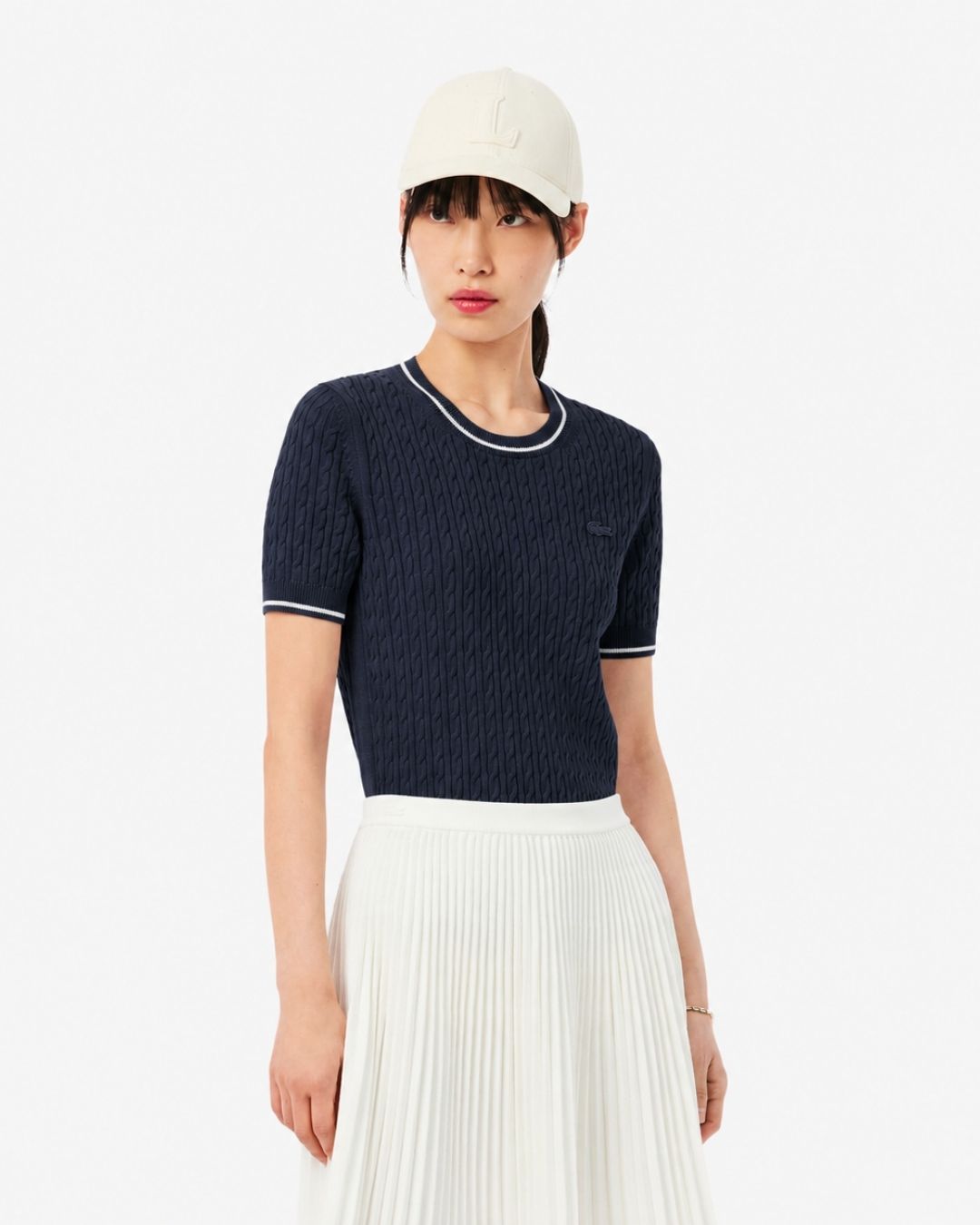 Short Sleeved Cable Knit Sweater