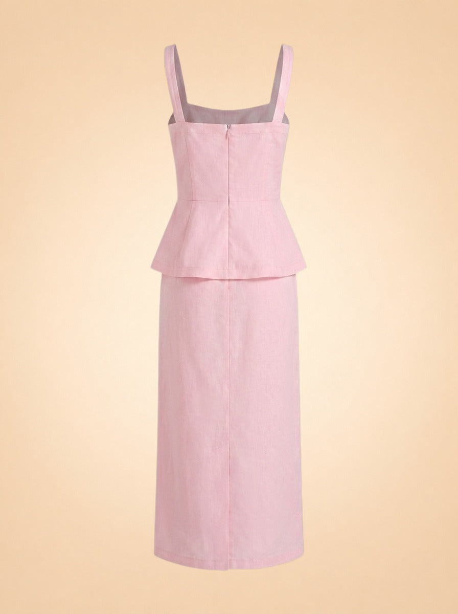Pink Embroidered Floral Linen Dress by Fanm Mon in Pink floral