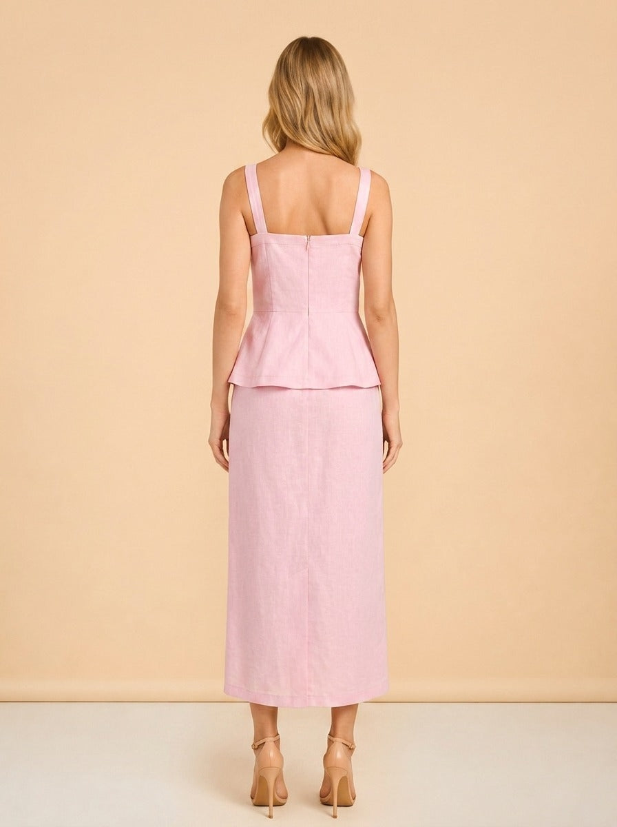 Pink Embroidered Floral Linen Dress by Fanm Mon in Pink floral