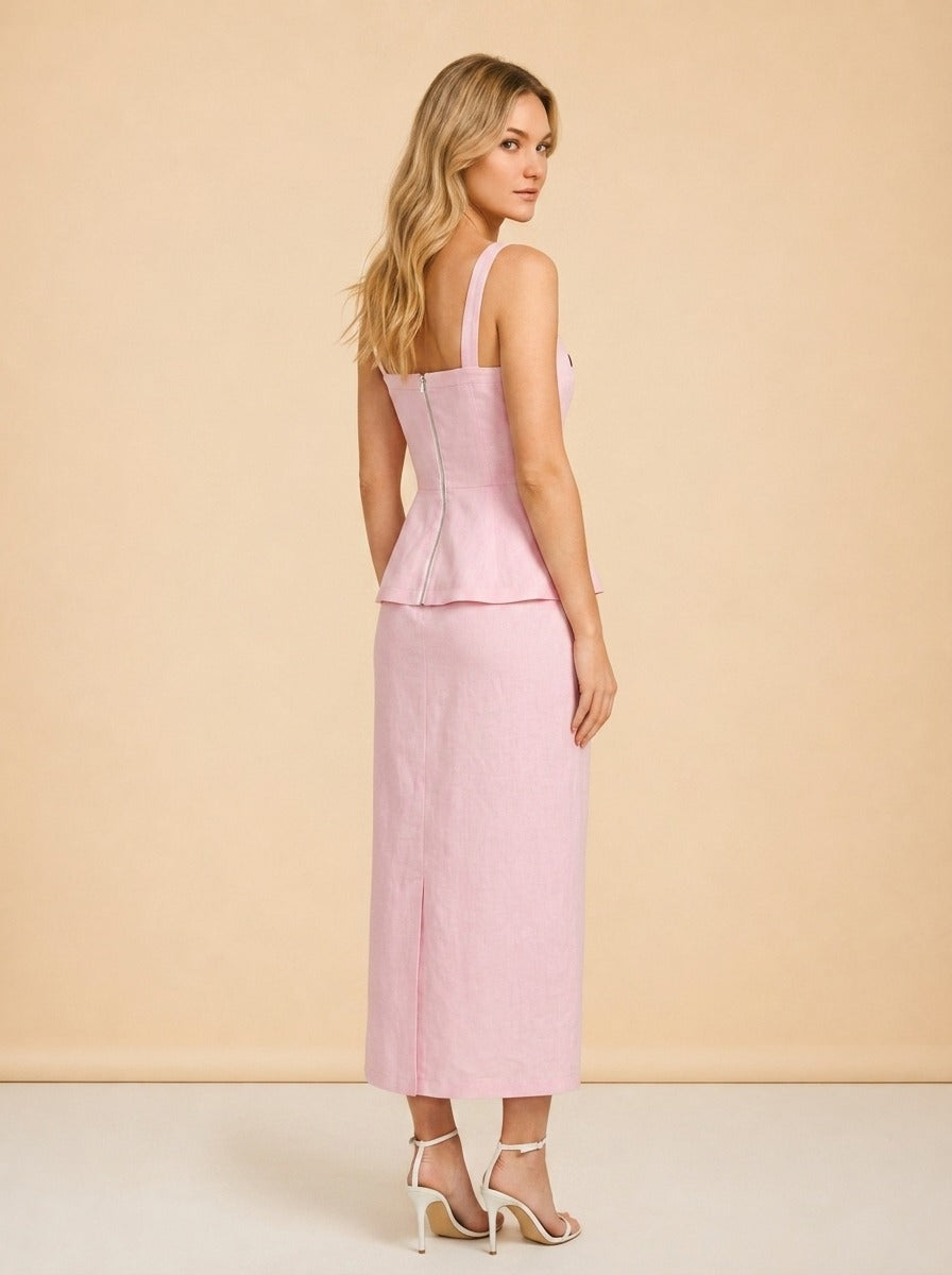Pink Embroidered Floral Linen Dress by Fanm Mon in Pink floral