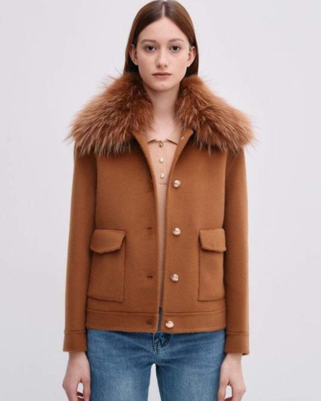 Cashmere Bomber Jacket With Detachable Fur Collar