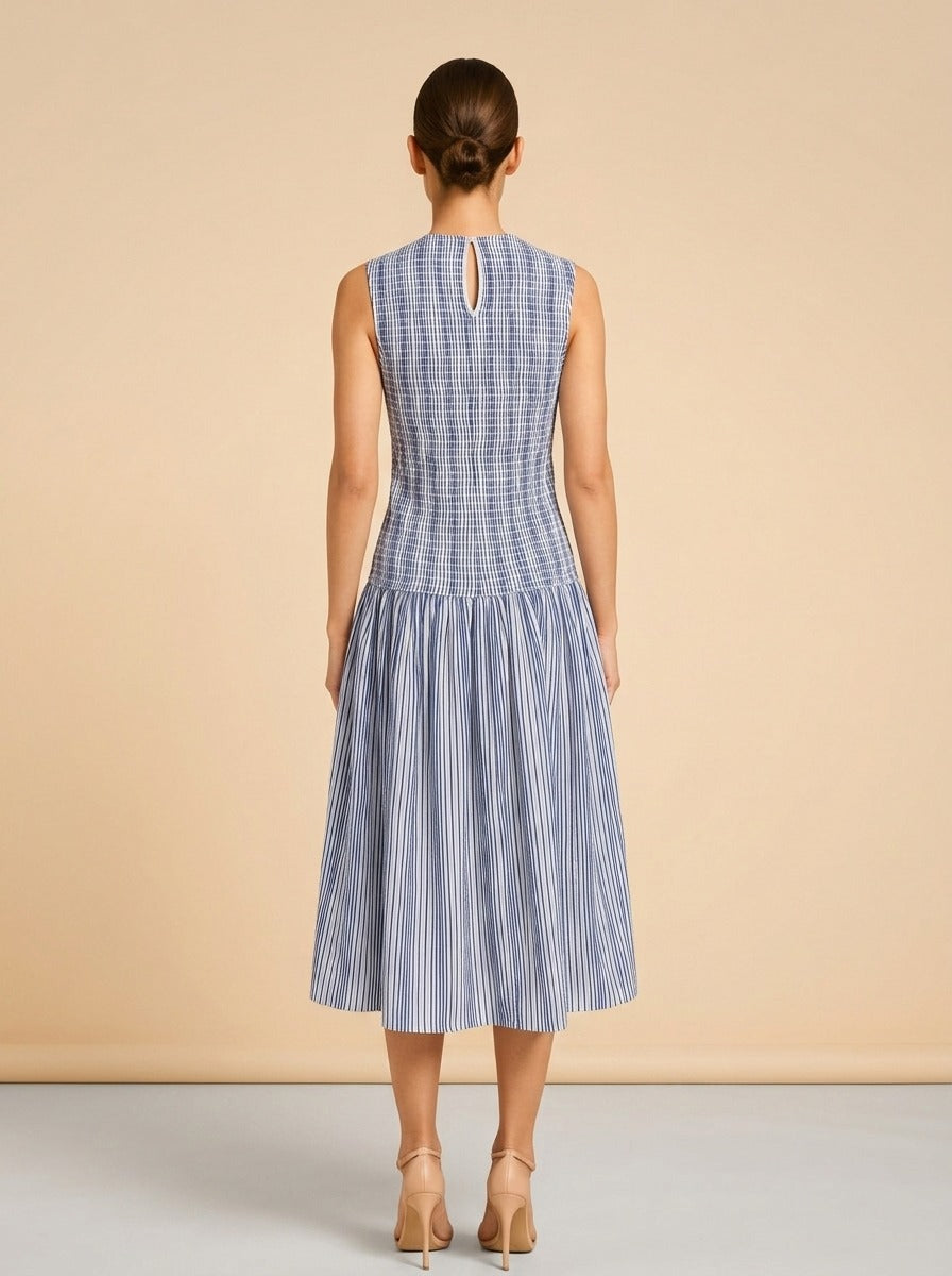 Porter Midi Dress by Marie Oliver in Blue & White Stripe