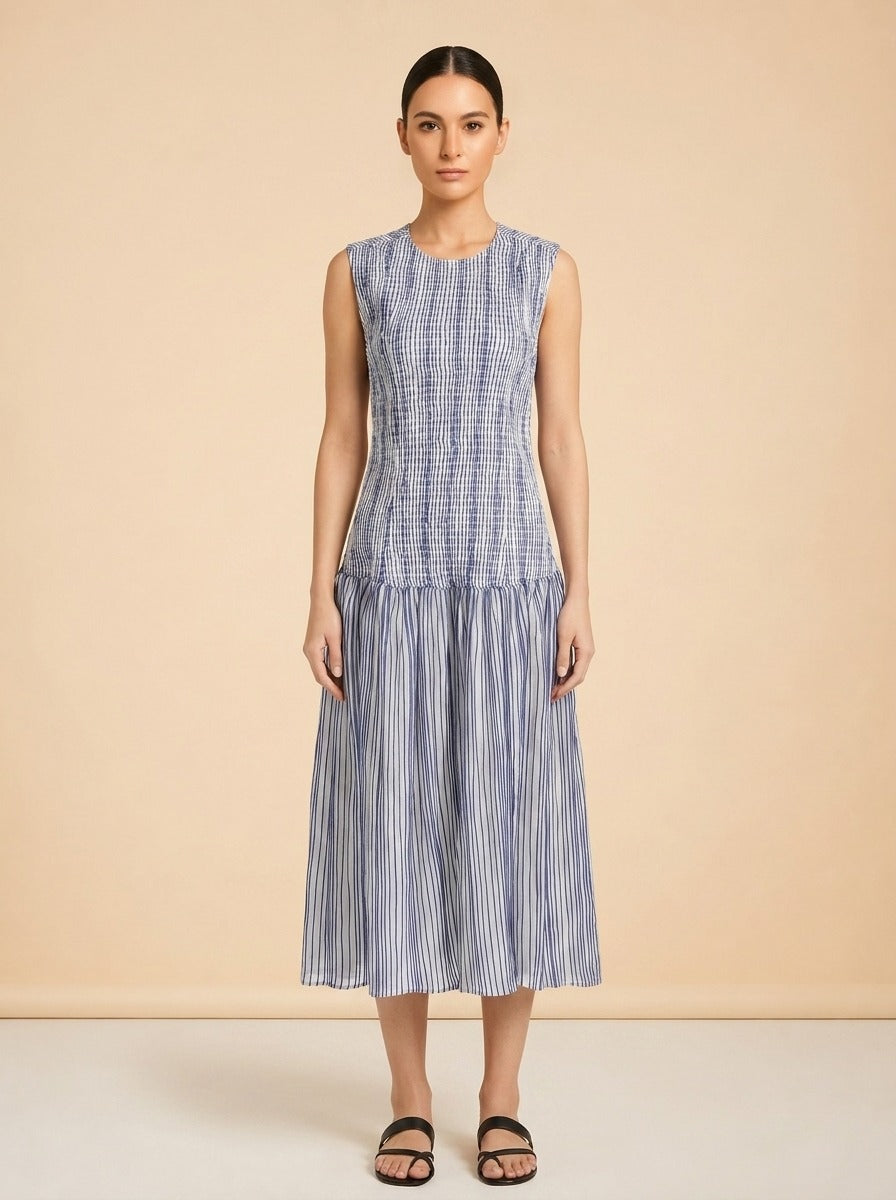 Porter Midi Dress by Marie Oliver in Blue & White Stripe