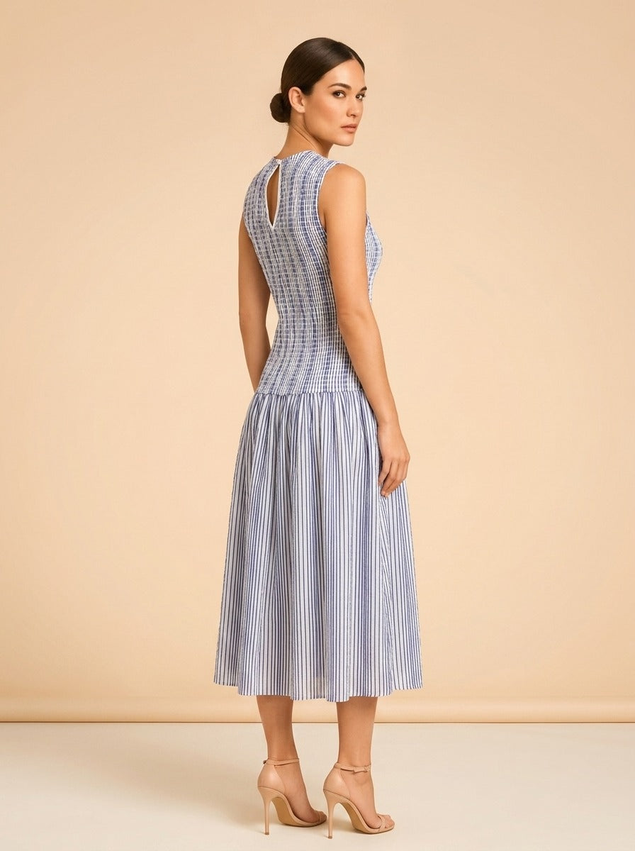 Porter Midi Dress by Marie Oliver in Blue & White Stripe