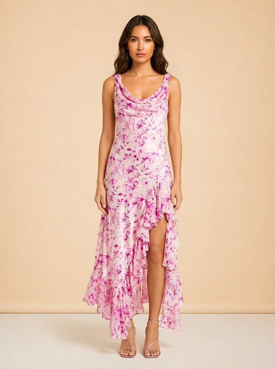 Raya Floral Silk Maxi Dress by Cinq à Sept in Pink floral print