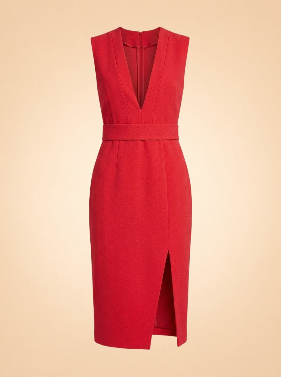 V-Neck Midi Dress by NICHOLAS in Red
