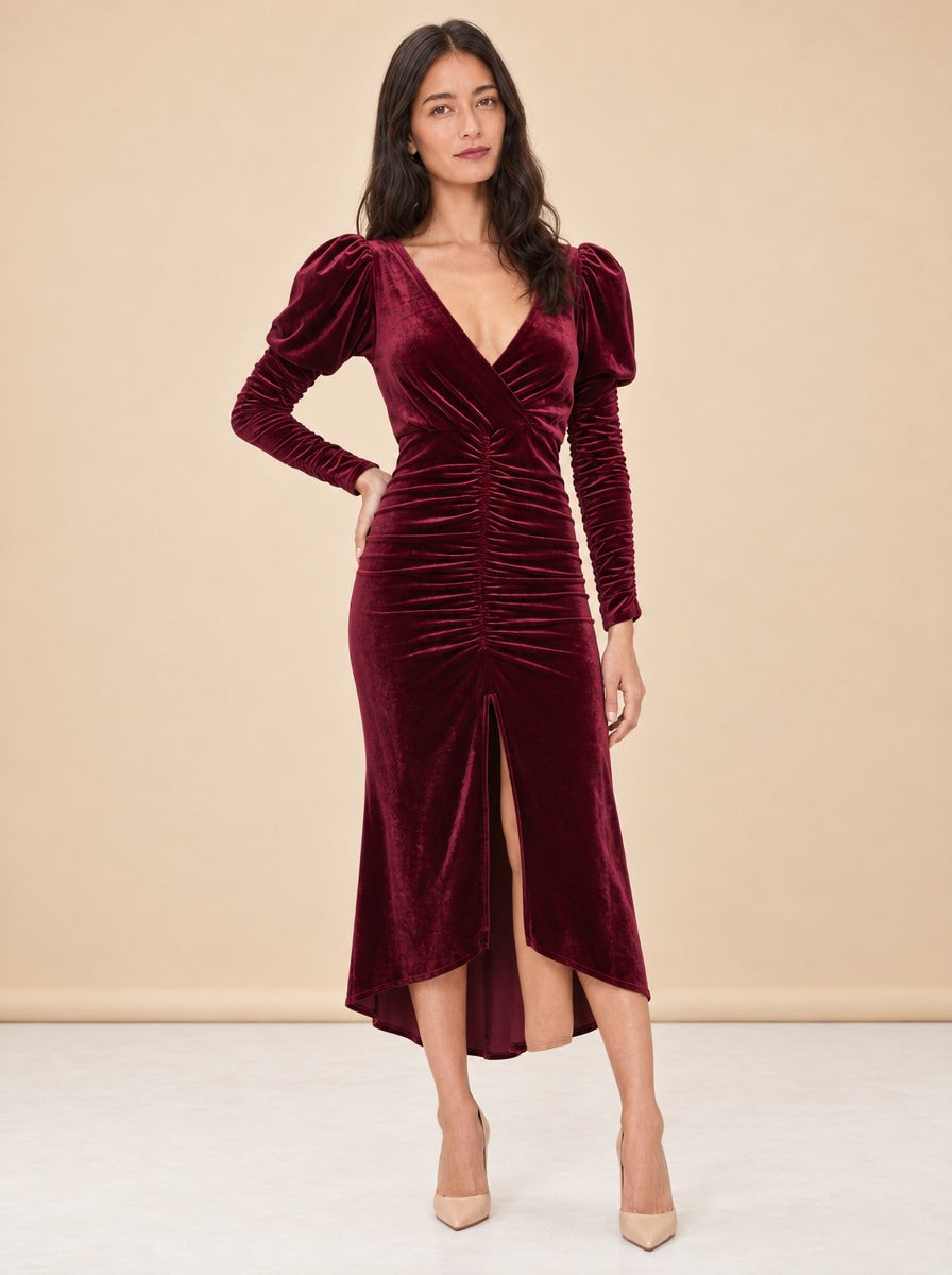 Alicia Red Velvet Gown by Ronny Kobo in Red, burgundy