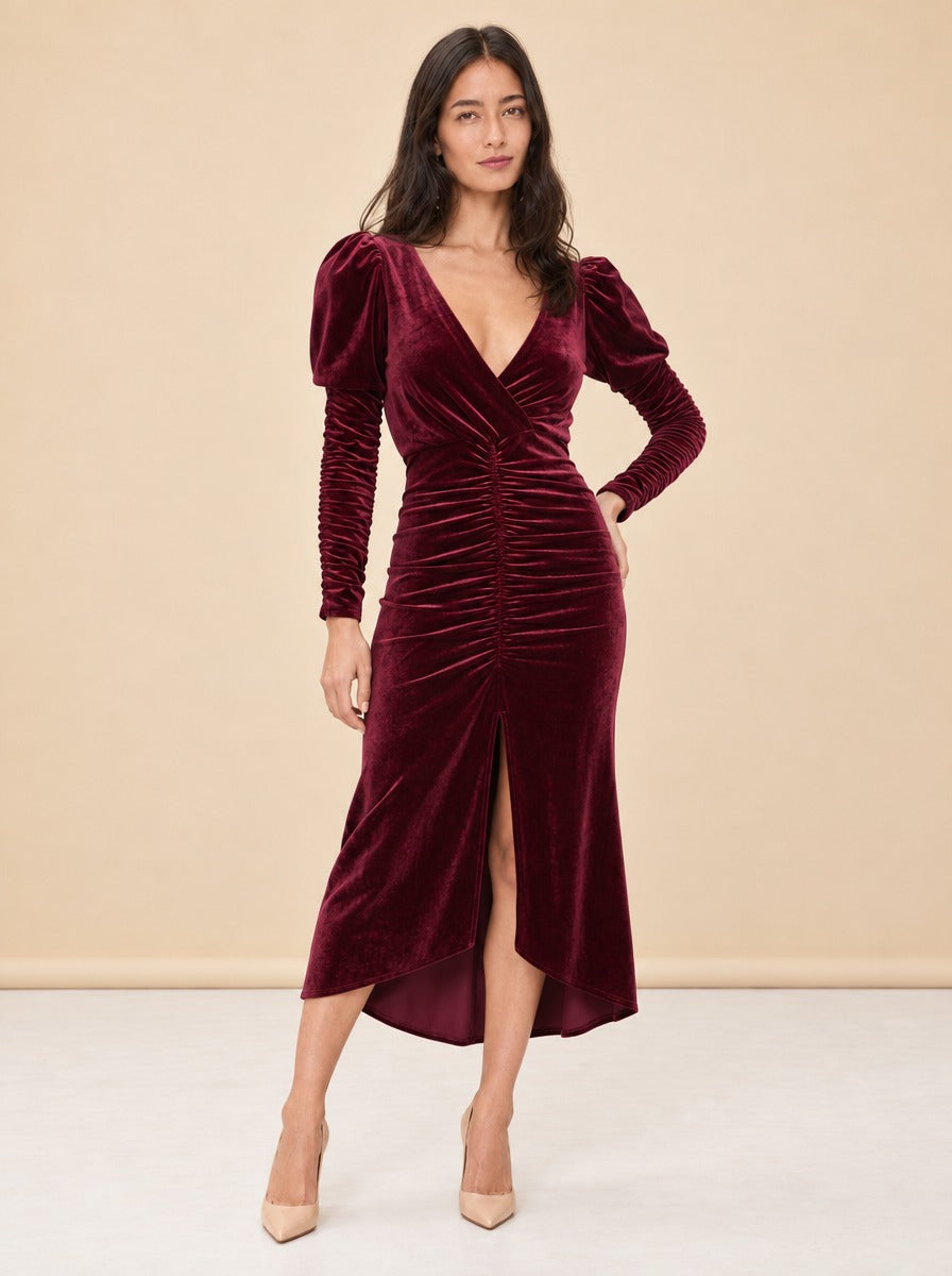 Alicia Red Velvet Gown by Ronny Kobo in Red, burgundy