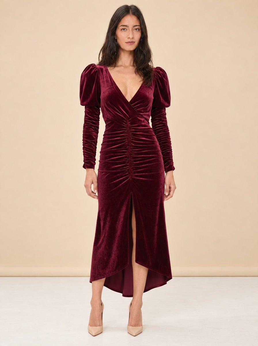 Alicia Red Velvet Gown by Ronny Kobo in Red, burgundy
