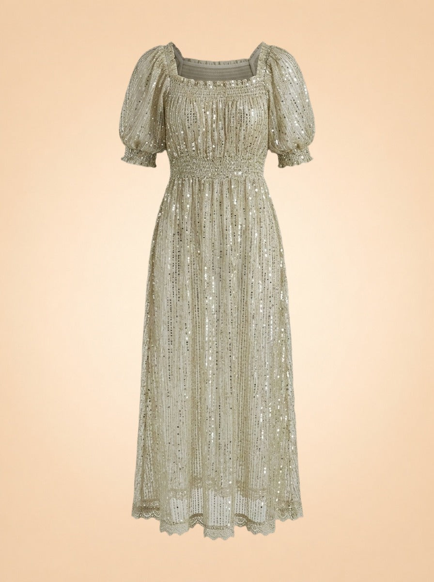 Sparkly Sheer Dress by Eddy in Sage green sequin
