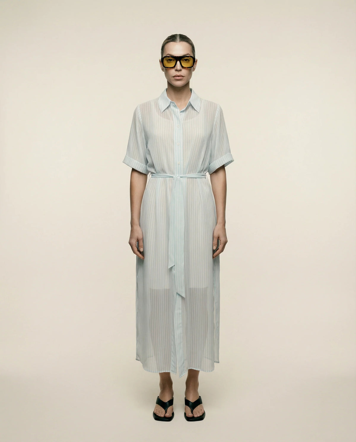 Chiffon Stripe Shirt Dress