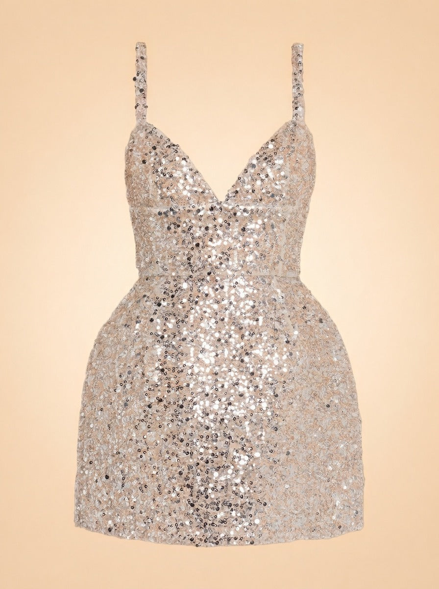 Tessa Sequin Mini Dress by Bronx and Banco in Champagne