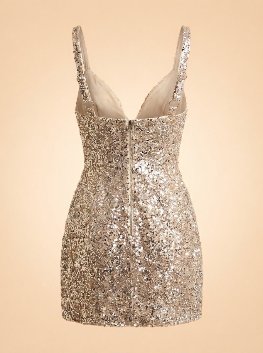 Tessa Sequin Mini Dress by Bronx and Banco in Champagne