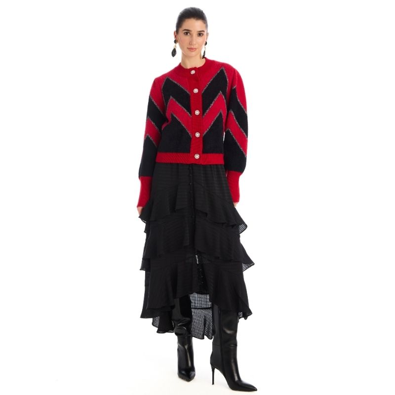 FUZZY CHEVRON CARDIGAN 