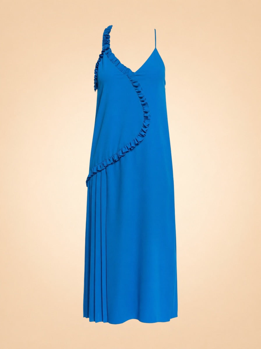 Turquoise Ruffle Slip Dress by Cédric Charlier in Turquoise