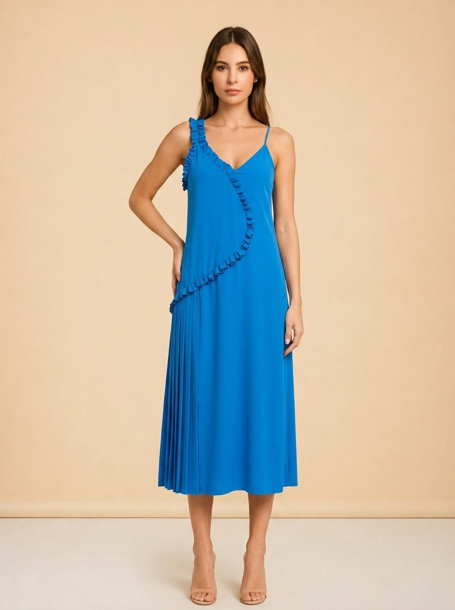 Turquoise Ruffle Slip Dress by Cédric Charlier in Turquoise
