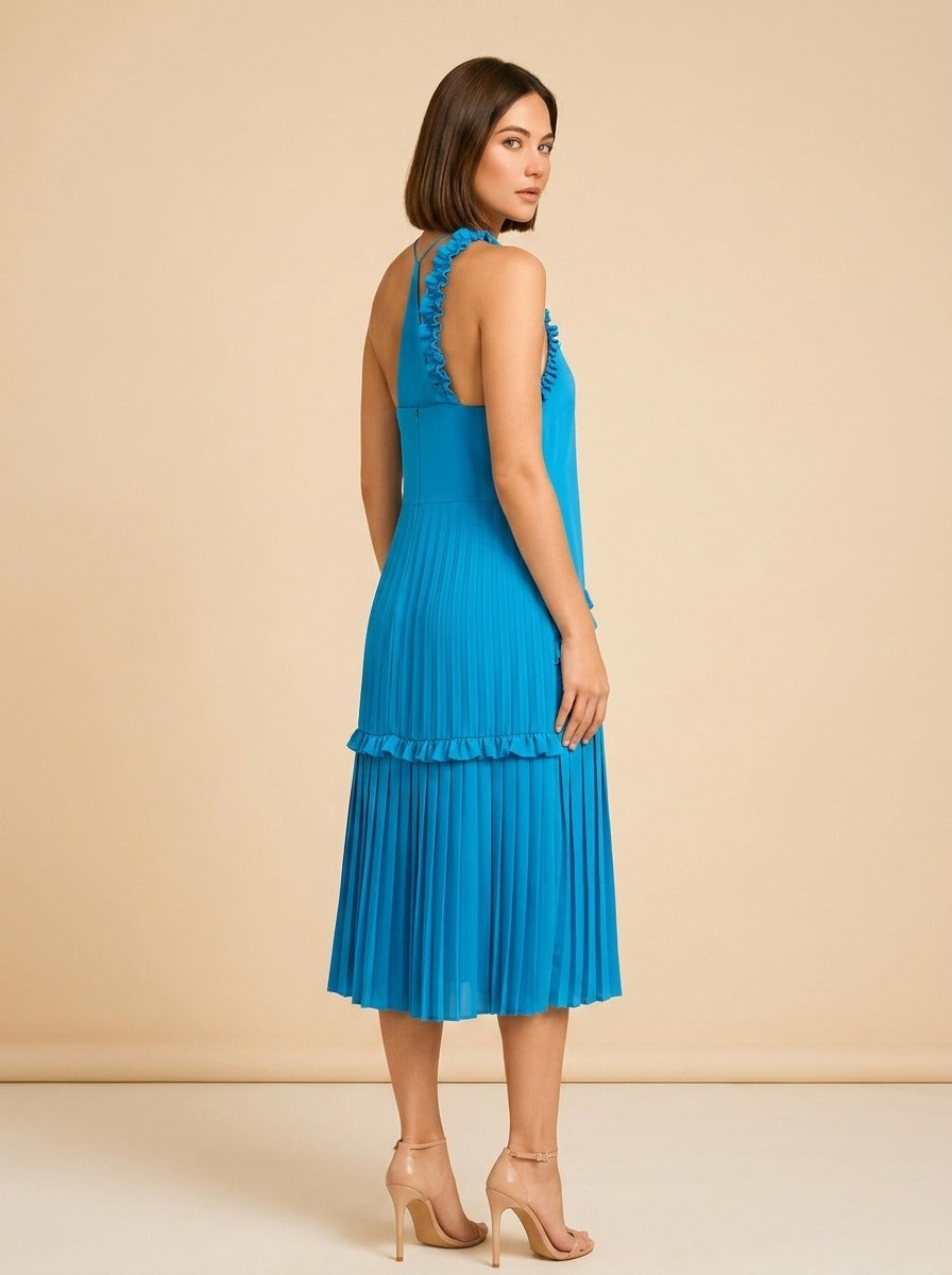 Turquoise Ruffle Slip Dress by Cédric Charlier in Turquoise