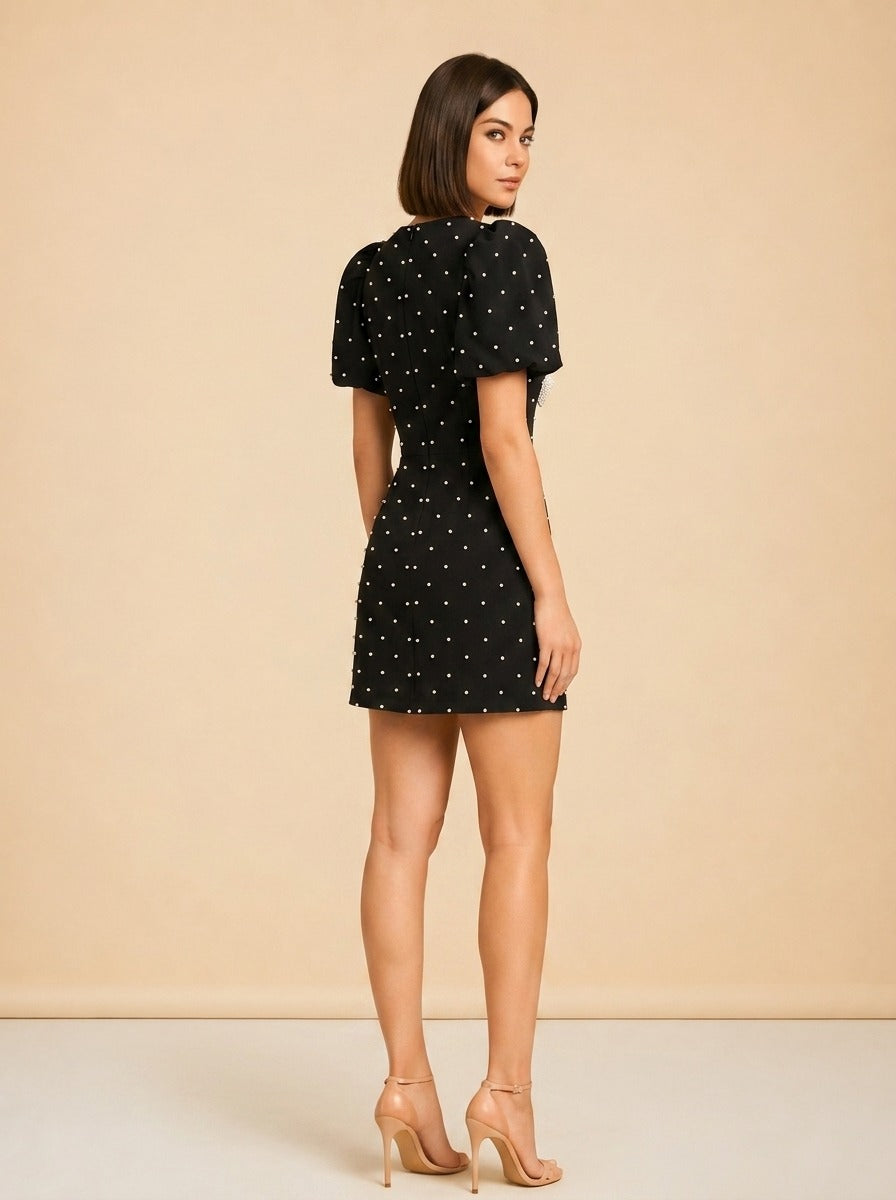 Veronica Dress by Rebecca Vallance in Black with white polka dots